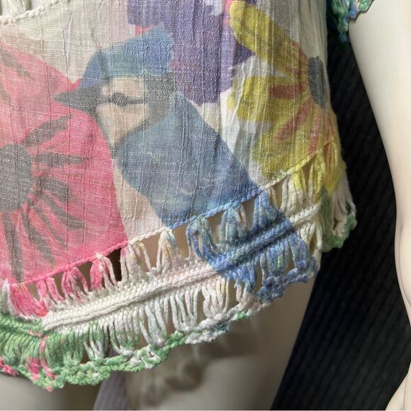 RAIN Crochet Multi-colored Tunic Top Size Small Bohemian Spring 3/4 Sleeve - Picture 10 of 11